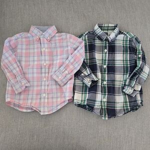 Janie & Jack Plaid Button-Up Shirts 24M & 2T Pink/Blue & Green/Navy 100% Cotton
